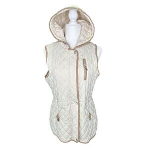 Lauren Ralph Lauren Cream Tan Quilted Hooded Vest Small Pockets